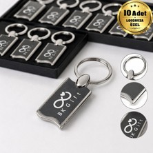 BK Gift Logonuza Özel 10 Adet 2118 Tek Taraf Lazer Baskılı Siyah Detaylı Metal Anahtarlık