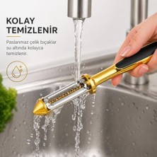 Bg Store Paslanmaz Çelik Sebze Soyacak, Altın Rengi, 18 Cm, Siyah Kaymaz Saplı, Salatalık ve Sebze Soyma Için