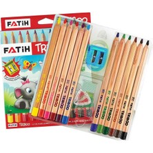 Fatih 33365 Naturel Üçgen Jumbo Kuruboya Kalemi Triboo 12 Renk Tam Boy Kalemtrasli Sedir Agaci