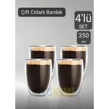 Jet's Home 4’lü Set Latte Bardağı Cappuccino Bardağı Çift Cidarlı Bardak Americano Bardağı 350 ml Kahve Bardağı
