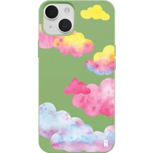 Casen iPhone 13 Yeşil Lansman Renkli Silikon Colorful Bulut Tasarımlı Kamera Korumalı Telefon Kılıf