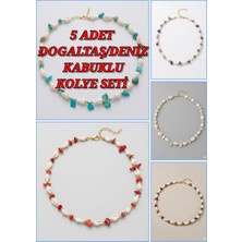 TRENDHAZAN El Yapımı 5 Li Avantajlı Paket Özel Tasarım Doğaltaş / Deniz Kabuklu Kadın Kolye Seti