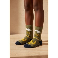 Bony Socks Dinozor Desenli Koyu Yeşil Çocuk Soket Çorap