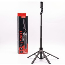 Közen A14 Profesyonel 1.8 Metre Ekstra Uzun 4 Ayaklı (Quadrupod) Bluetooth Kumandalı Tripod Selfie Çubuğu - 360° Dönebilen Sarsıntı Önleyici