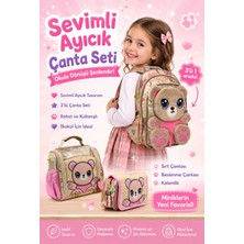 High Value Chimola Honey Paws Peluş Desenli 3'lü Okul Çantası Seti Suya Dayanıklı Tekstil Malzeme İthal