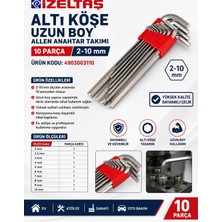 İzeltaş Orjinal Altı Köşe Uzun Boy Allen Anahtar Takımı 2-10 mm 10 Parça Ürün Kodu :4903003110