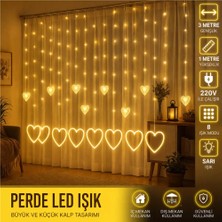 Renas Store 3 Metre 8 Modlu Kalp Perde LED Işık - Sarı (Sıcak Beyaz) Işık Dekoratif Işıklandırma Oda Dekoru