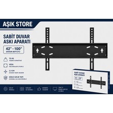 AŞIK STORE Aşık Store 42-100 Inç Sabit Tv Askı Aparatı 75 kg Taşıma Kapasiteli Vesa 800X600 Uyumlu Ultra Ince 2.2 cm Duvar Tv Montaj Aparatı