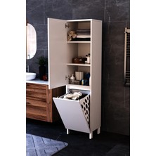 Dekorfim DF03110 Çamaşır Sepetli Çok Amaçlı Banyo Dolabı Kapaklı Raflı Kirli Çamaşır Düzenleme Dolabı