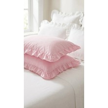 Kesene Göre Fırfırlı Pembe Ranforce Kumaş Yastık Kılıfı Seti 50 x 70 Modern Düz Desen 2 Parça