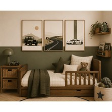 Zera Wall Mdf Tablo 3’lü Arazi Aracı, Virajlı Yol ve Spor Otomobil Temalı Set – Bebek ve Çocuk Odası Duvar Dekorasyonu