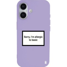 Casen iPhone 16 Plus Lila Lansman Renkli Silikon I'm Allergic Yazılı Kamera Korumalı Telefon Kılıf