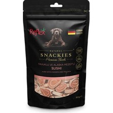 TeknoKapsül Snackies Natural Tavuklu ve Alaska Mezgitli Sushi Tahılsız Köpek Ödül Maması 90 gr