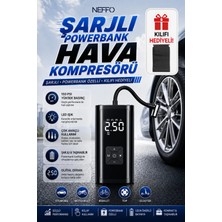 Neffo 150 Psı Şarjlı Hava Kompresörü 4500MAH | Taşınabilir Lastik Şişirme Pompası Universal Araçlar İçin Kılıf Hediyeli