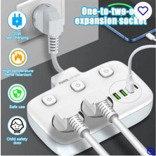 Renas Store Akım Korumalı 2’li Ayrı Anahtarlı Priz, 2x Priz, 3x Usb, 1x Type-C, 2 mt Kablo, Hızlı Şarj