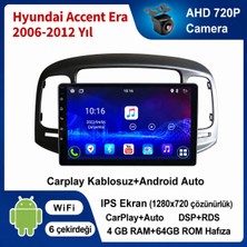 Conio Hyundai Accent Era 2006-2012 Yıl uyumlu 4GB Ram 64GB Rom Hafıza Android Kablosuz Carplay Navigasyon Multimedya 9 Inç Ekran Hediye görüş kamerası Hediye Çerçevesi
