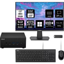 Asus Expertcenter PN64 Intel Core I3-1220P 16GB Ram 256GB SSD 27" Full Hd Monitör WIN11 Home PN64-BB3012MDP756 Mini Masaüstü Bilgisayar + Per4 USB Bellek