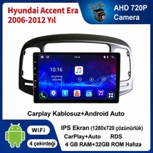 Conio Hyundai Accent Era 2006-2012 Yıl uyumlu 4GB Ram 32GB Rom Hafıza Android Kablosuz Carplay Navigasyon Multimedya 9 Inç Ekran Hediye görüş kamerası Hediye Çerçevesi 4+32