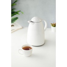 TeknoKapsül 1 Lt Isı Yalıtımlı Çay ve Soğuk Su Termosu Soft Beyaz (12 Saat Sıcak Tutar& Içi Camdır)