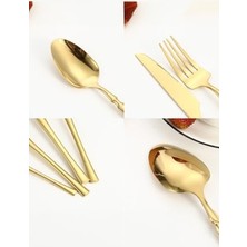 Bg Store Çelik 24 Parça 6 Kişilik Gold Yemek Kaşık Çatal Bıçak Set CIN738SR