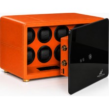 Robert Taylor Watch Winder Chelsea Collection | 8 Slotlu Koleksiyon Kutusu | Parmak İzi ve Şifre | Yanmaz Çelik Kasa | Turuncu / Siyah Cam Tasarım