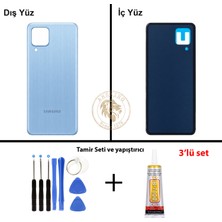 Arsking Samsung M32 Mavi Arka Pil Kapağı Batarya Kapağı Lazer Kesim + Yapıştırıcı ve Vida Seti
