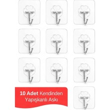 Lataris 10 Adet Kendinden Yapışkanlı Şeffaf Askı Banyo Mutfak Dolap Askısı 6x6 cm