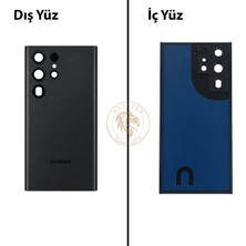Arsking Samsung S22 Ultra Siyah Arka Pil Kapağı Batarya Kapağı Lazer Kesim Back Cover