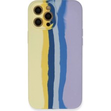 Renas Store Apple iPhone 12 Pro Max Kılıf Ebruli Lansman Silikon - Sarı-Lila