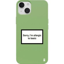 Casen iPhone 15 Plus Yeşil Lansman Renkli Silikon I'm Allergic Yazılı Kamera Korumalı Telefon Kılıf