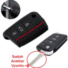 Kap Kaç Skoda Octavia A7 Kodiaq Fabia  Anahtar Uyumlu Silikon Oto Anahtar Kumanda Kabı Siyah Kırmızı