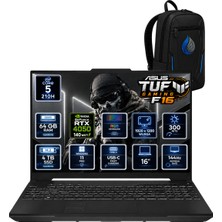 Asus Tuf Gaming F16 Intel Core 5 210H 64 GB Ddr5 4 Tb SSD Rtx 4050 6gb 16'' Wuxga IPS 144Hz Windows 11 Pro Gaming Laptop FX607VU-RL144RNP24