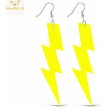 Renas Store Üreticiniz 80’ler 90&amp;#39;lar Retro Neon Sarı Şimşek Küpe 10 cm