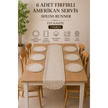 Kai Home Fırfır Detaylı Keten Runner & Supla Seti – 7 Parça Çeyiz Koleksiyonu