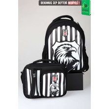 x Dekomus Lisanslı Beşiktaş Özel Tasarım 3D Kartal Büyük Boy Okul Çantası ve Beslenme Çantası Seti