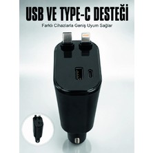 Renas Store Araç Çakmaklık Şarj Cihazı 120W Type-C & Lightning Kablolu Çoklu Hızlı Şarj Istasyonu