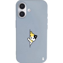 Casen iPhone 16 Plus Mavi Lansman Renkli Silikon Cat Lover Kedi Tasarımlı Kılıf