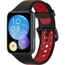 Renas Store Newface Huawei Watch Fit 2 Spor Delikli Kordon - Siyah-Kırmızı
