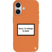 Casen iPhone 16 Plus Turuncu Lansman Renkli Silikon I'm Allergic Yazılı Kamera Korumalı Telefon Kılıf