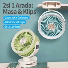 farissu TGX-3504 2\'si 1 Arada Masaüstü ve Klipsli Şarjlı Vantilatör - Gece Lambalı, 4 Kademeli Sessiz Fan