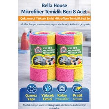 TeknoKapsül Bella House Mikrofiber Temizlik Bezi 8 Adet (4'lü 2 Rulo) Çok Amaçlı Yüksek Emici Mikrofiber Temizlik Bezi Seti
