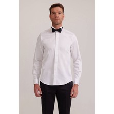 Erkek Beyaz Ata Yaka Slim Fit Gömlek