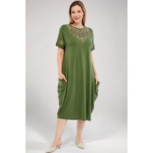 Curvy Trend Büyük Beden Etnik Baskılı Baseni Geniş Kısa Kol Elbise