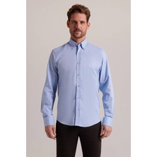 Ysf Erkek Mavi Slim Fit Uzun Kol Desenli Gömlek