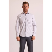 Erkek Gri Yarım İtalyan Slim Fit Uzun Kol Gömlek