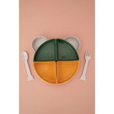Renas Store Tabldot Mama Tabağı Çıkarılabilir Kaseli -Tepsili 4 Bölmeli Çatal Kaşıklı Ayıcık Beslenme Kabı
