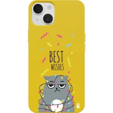 Casen iPhone 12 Sarı Lansman Renkli Silikon Best Wishes Kedi Tasarımlı Kamera Korumalı Telefon Kılıf