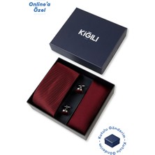 Kiğılı 3'lü Desenli Kravat & Mendil & Kol Düğmesi Hediye Kutulu Set