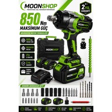 Moonshop 850 Nm Profesyonel Şarjlı Darbeli Somun Sıkma Makinesi | Brushless Motor | 2 Akü | Taşıma Çantalı Mn