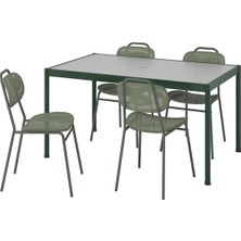 Yemek Masası ve Sandalye Seti, Koyu Yeşil-Yeşil, Mindersiz, 4 Sandalyeli